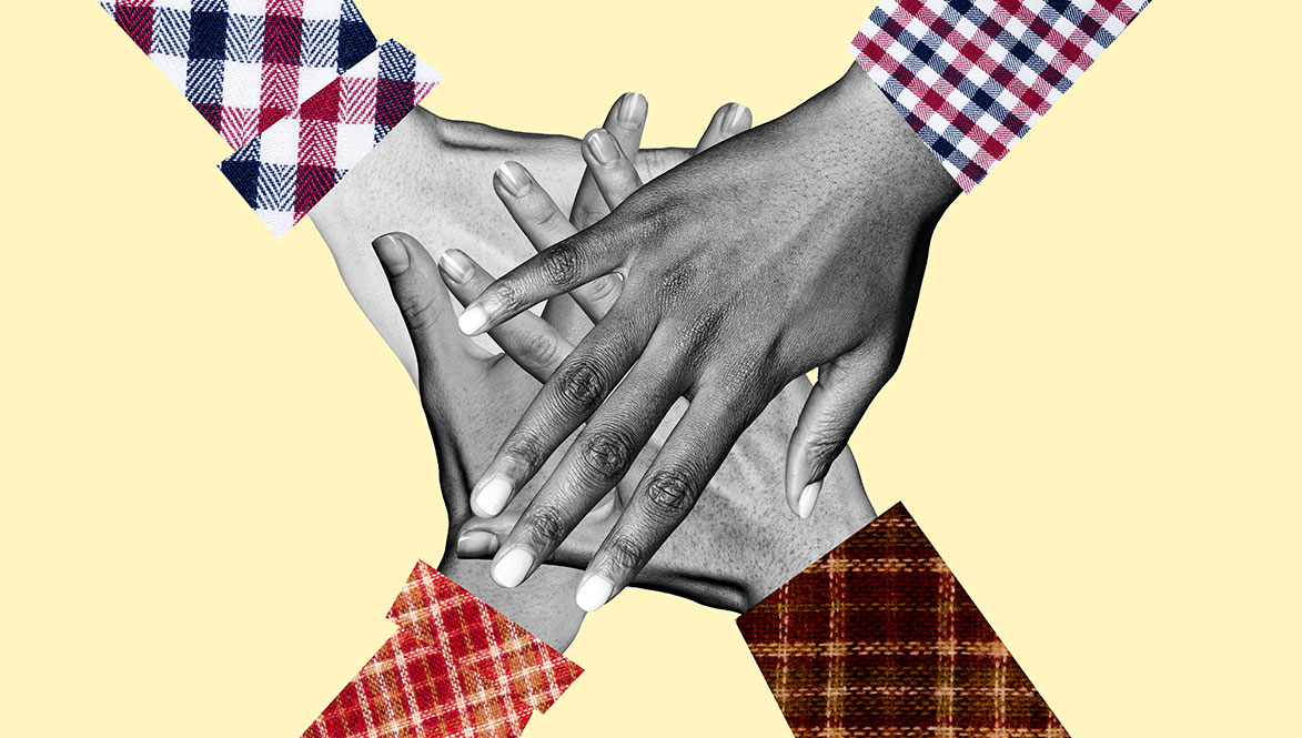 four hands coming together