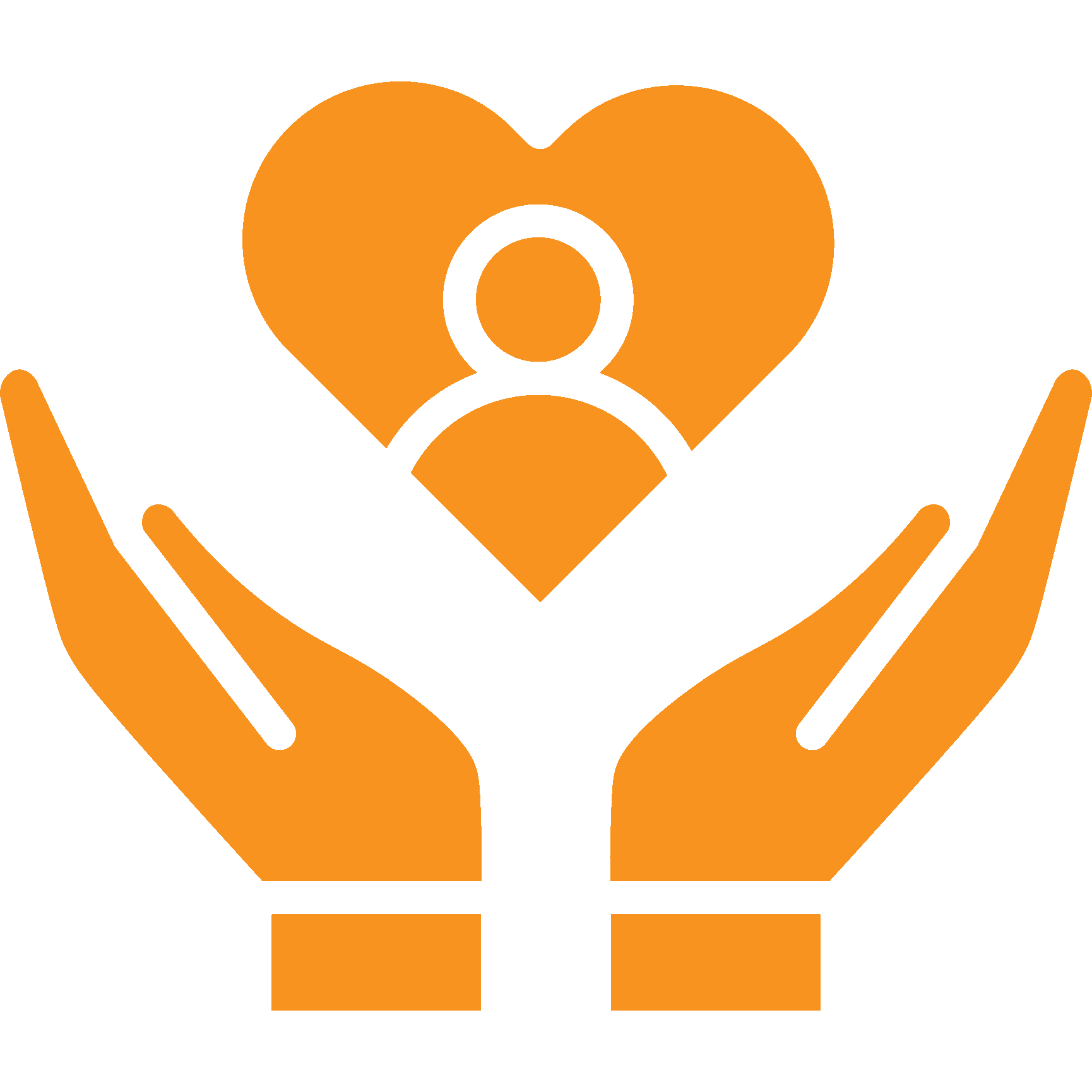 Two Hands with heart and person inside representing comprehensive coverage