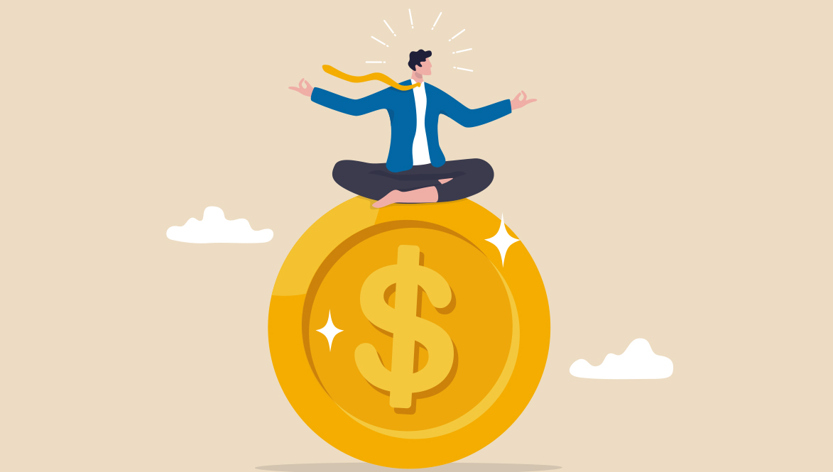 man sitting on money coin