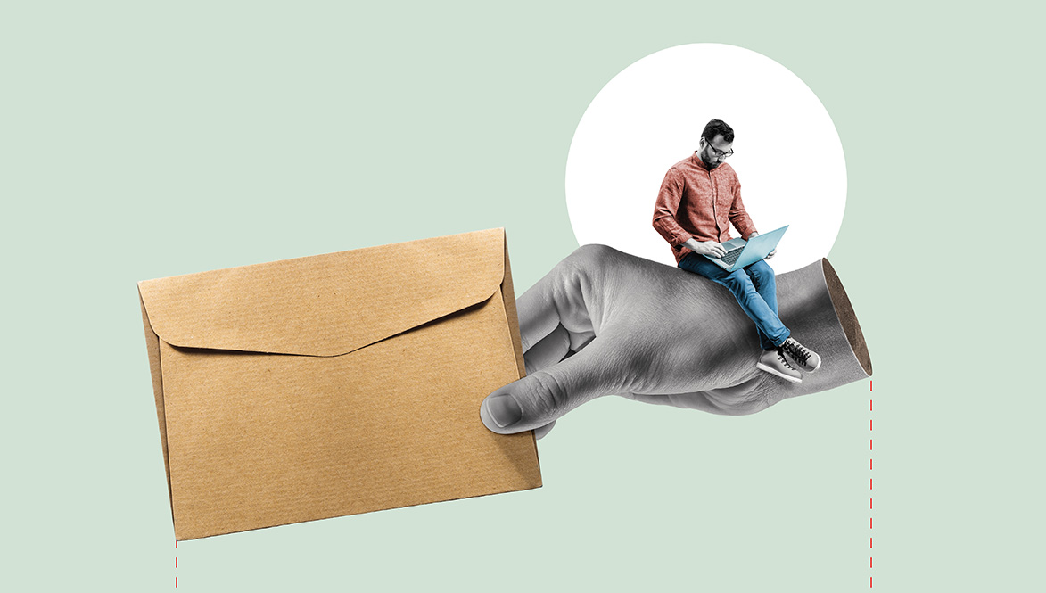person with a computer and a letter